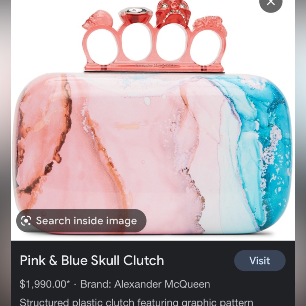 Authentic Alexander McQueen skull box clutch in pink and blue